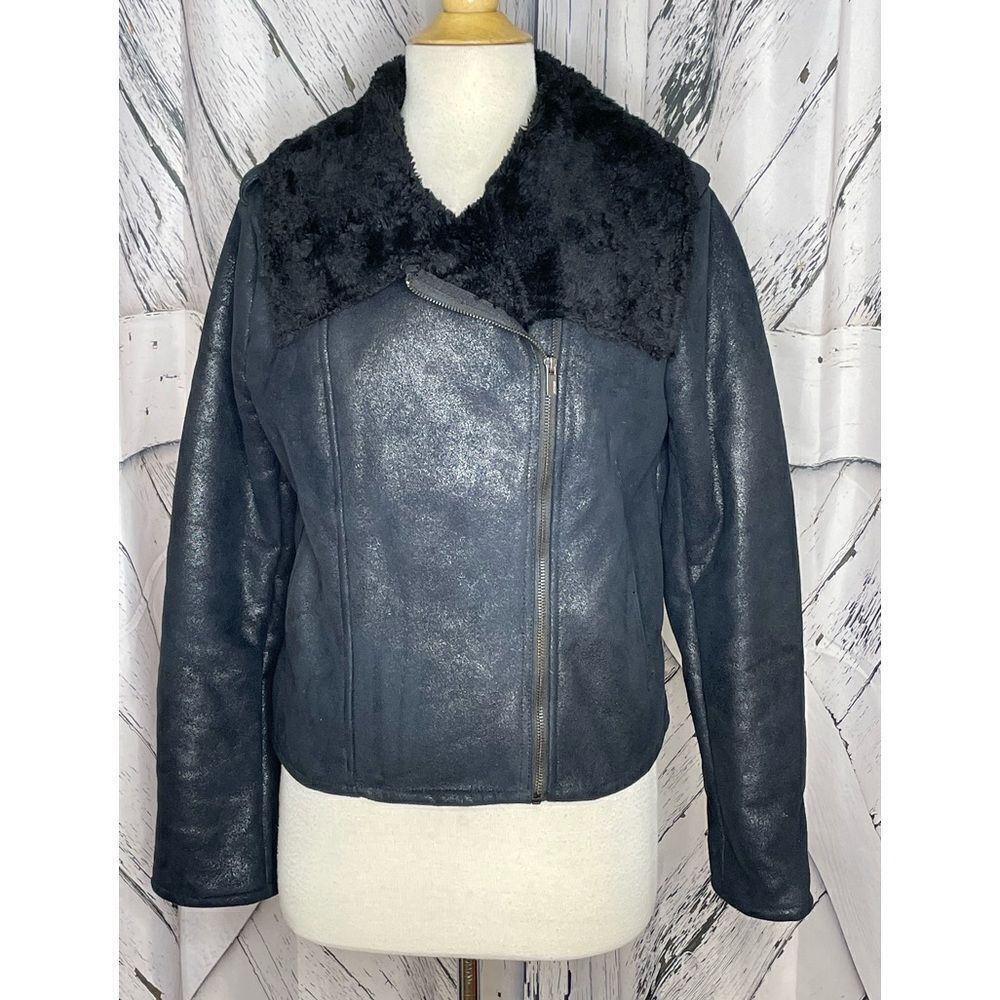 EXPRESS faux suede motorcycle jacket fleece lining M